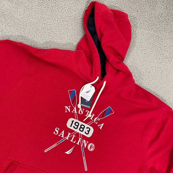 NEW Nautica Sailing Hoodie Men L Red Embroidered Pullover - Picture 1 of 8